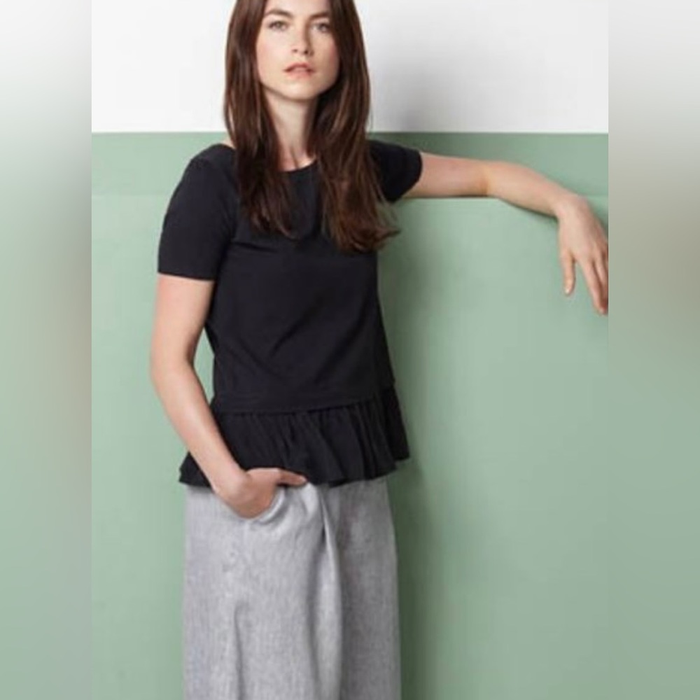 Banana Republic Short Sleeve Babydoll Peplum Top in Black